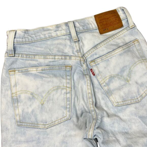 Levi’s Premium 501 Short Button Fly Raw Hem Light Acid Wash Cropped 25W - Picture 1 of 8